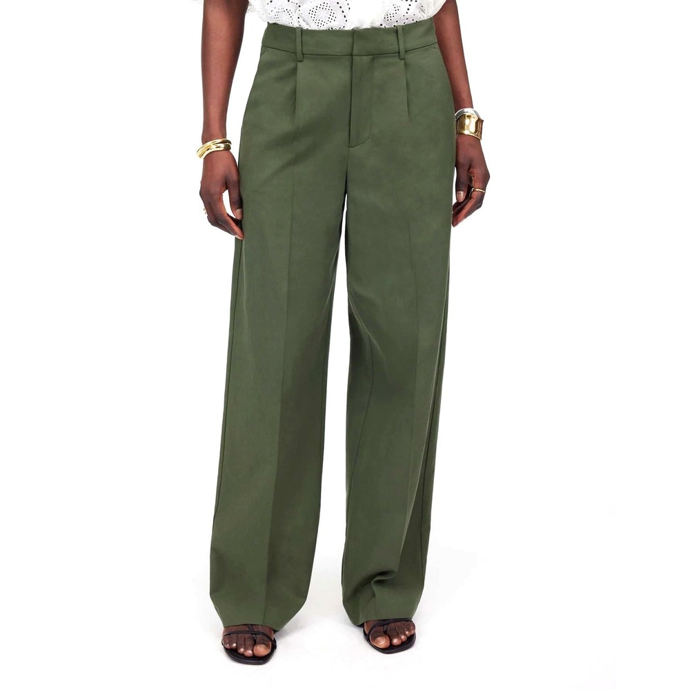 Madewell Womens Slouchy Straight Pants Size 8 Olive Green Mid-Rise NS271